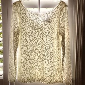 White House Black Market, stretchy lace top, L